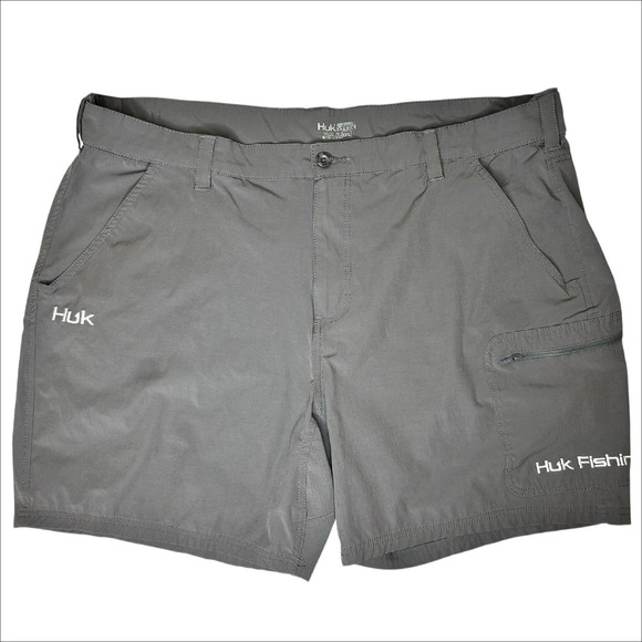 Huk Next Level Fishing Shorts Men XXXL Brown 7" Quick Dry Stretch UPF Zip Pocket - Picture 1 of 7